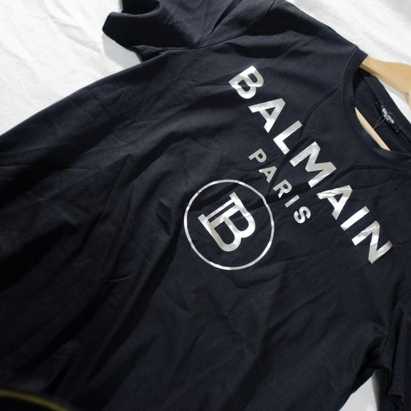 Balmain Paris T Shirt - Silver Print on Black - Picture 3 of 12